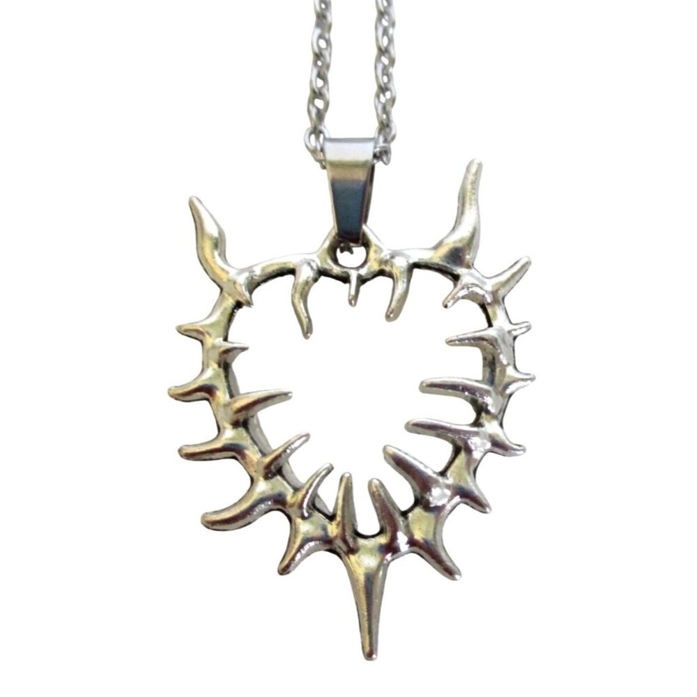 New Thorn Spiked Heart Pendant Necklace With 20" Stainless Chain Gothic Unisex J